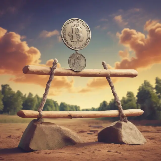 A seesaw with high-quality coins outperforming lower-risk ones, symbolizing the anomaly of heteroskedasticity in finance