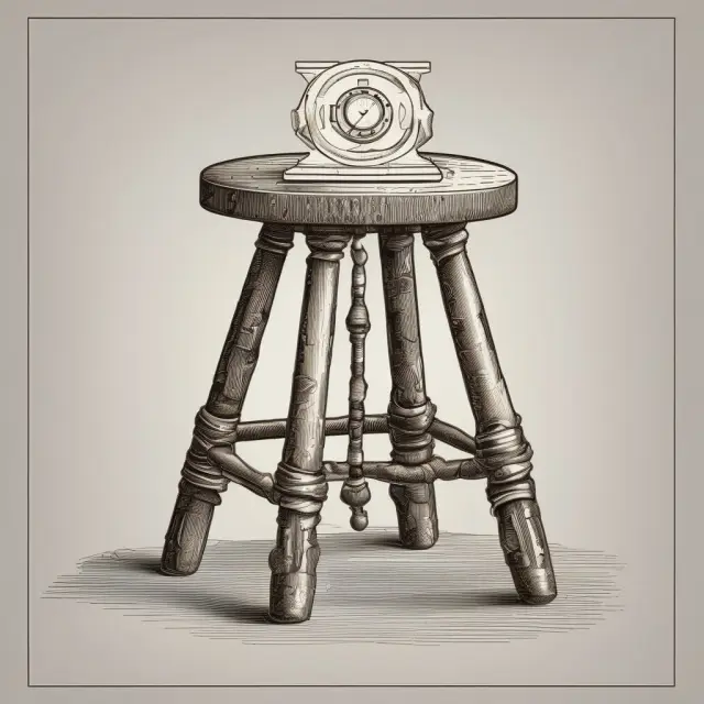Three-legged stool representing HGB, IFRS, and GAAP; each leg symbolizes historical costs as a foundation