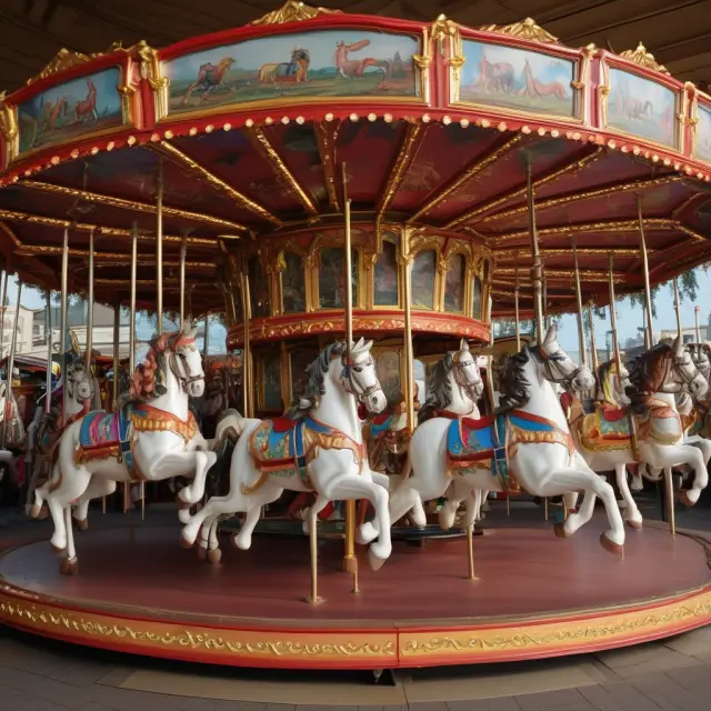 Merry-go-round with 10 carousel horses, each symbolizing a HICP category (food, housing, health, etc.)