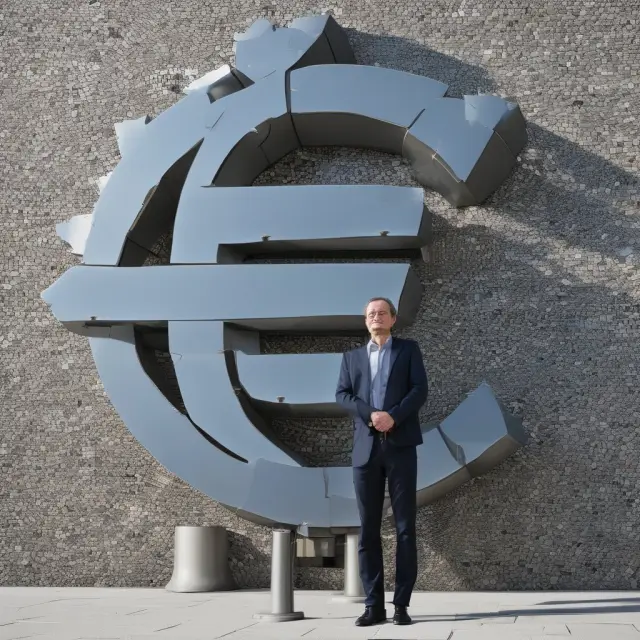 An ECB guardian maintaining equilibrium before a mosaic of fluctuating HICP tiles, ensuring stable inflation