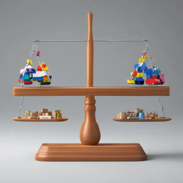 A balance scale with each EU country represented as a weighted block according to their aggregate consumer spending share