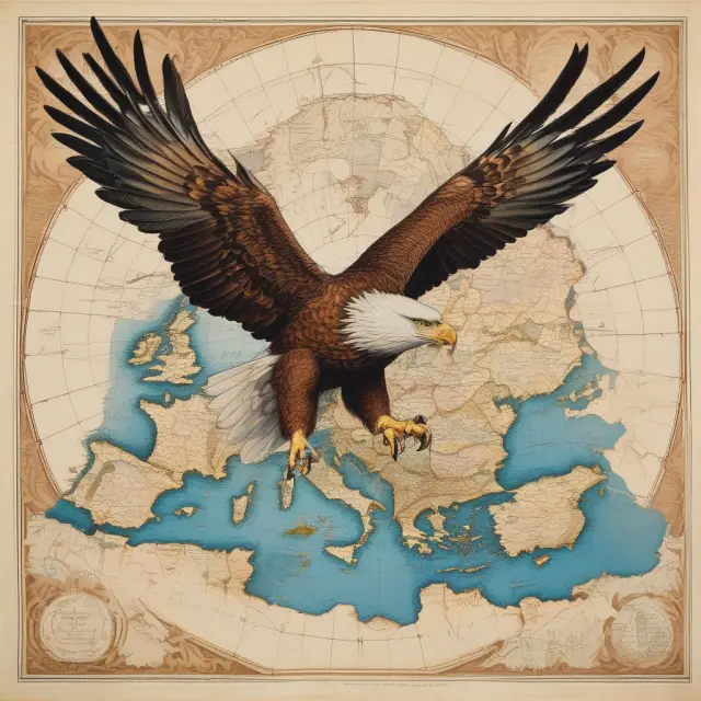 A European eagle flies high over a map, holding the Harmonized Index of Consumer Prices (HICP) index in its talons