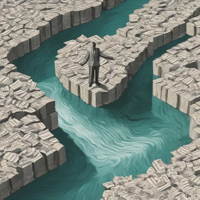 An invisible hand collecting coins from a flowing river, representing hidden taxes within consumer transactions