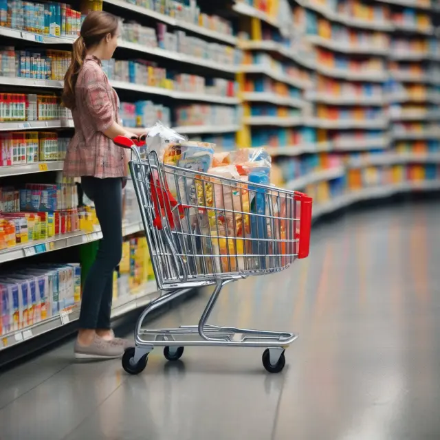 A consumer adds groceries to their cart, while hidden taxes are surreptitiously added behind the scene