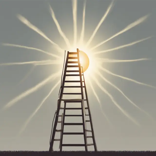 Ladder climbing towards the sun: A metaphor for hierarchy-of-effects theory and its six stages guiding potential customers through brand awareness, emotional attachment, and sales.