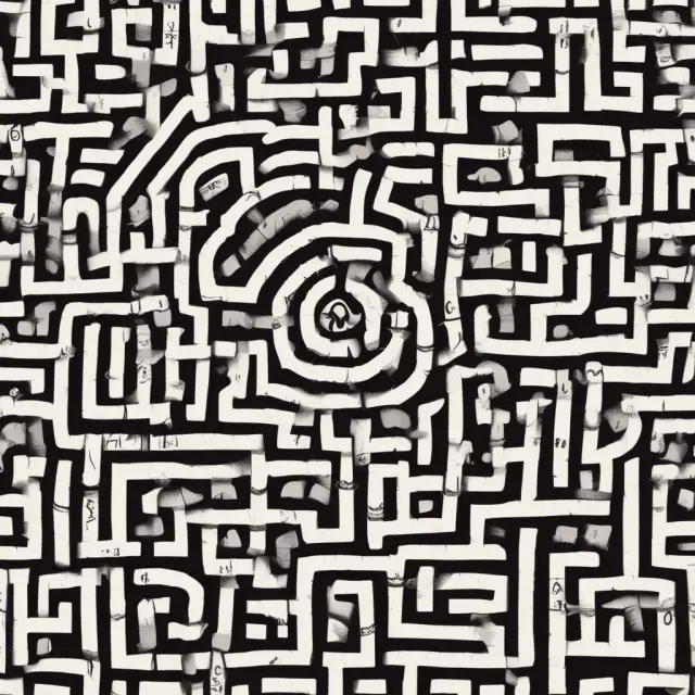 A complex maze with interconnected symbols representing FASB, SEC, and AICPA guiding accountants in the GAAP research process
