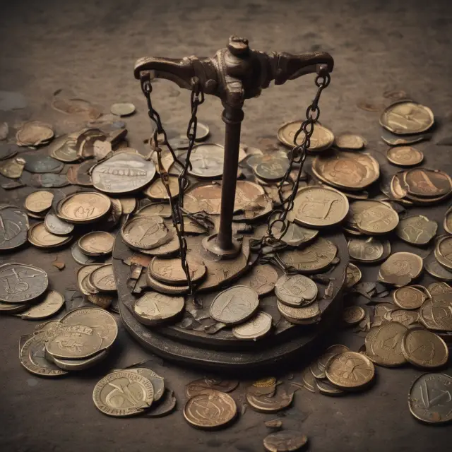 Obsolete coins falling from a scale represent the challenges of implementing and utilizing HIFO inventory accounting