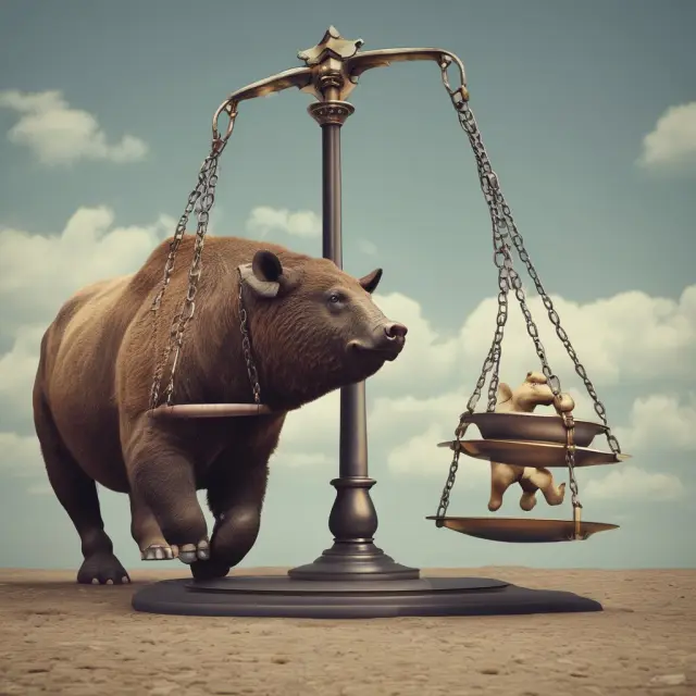 An image of two scales, one tipped towards bulls while the other bears, symbolizing high-low index