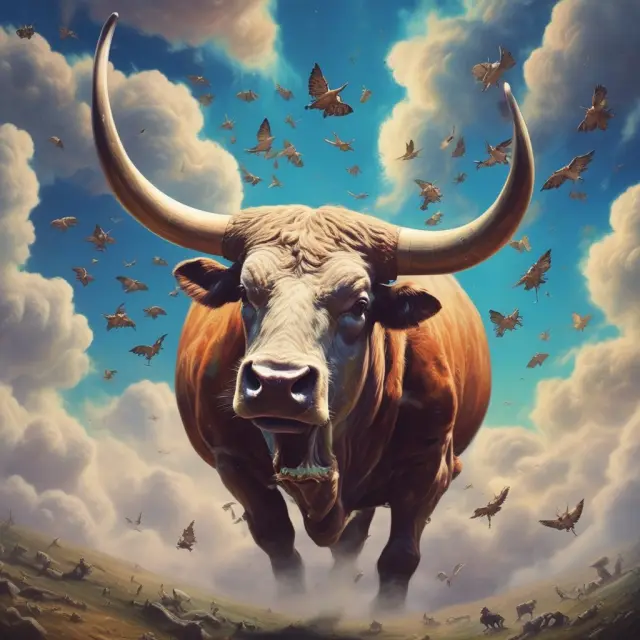 Bull market image featuring a high bull with numerous new highs and a small number of lows symbolizing a bullish high-low index