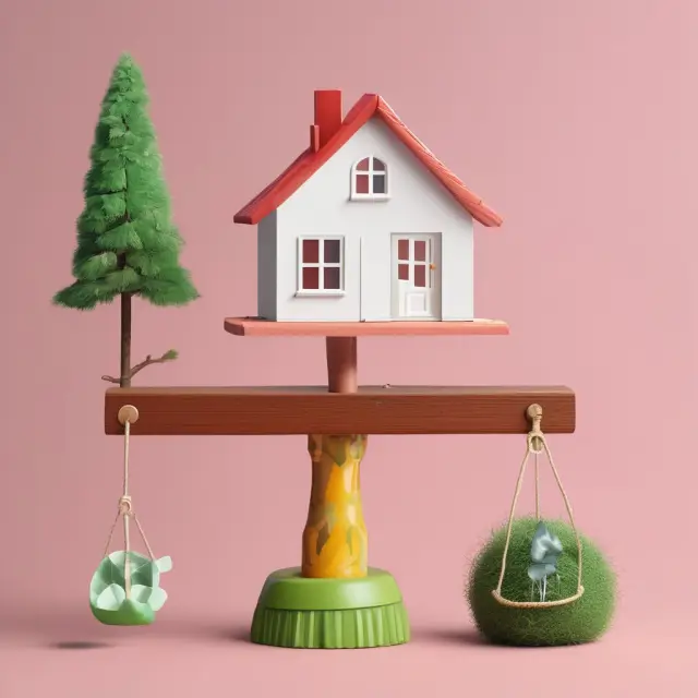 Person balancing a house on a scale with their credit score. High scores grant favorable loan conditions; low scores, unfavorable terms.