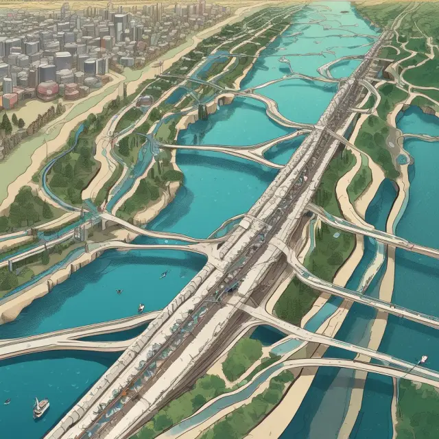 A rapidly flowing river of data symbolizing high-speed data feed technology and its role in the technological advancements within the financial sector.