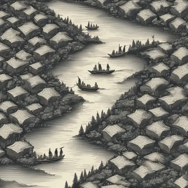 A serene river illustrates how economic factors and oil prices impact high-yield bond spreads, with investors as rowers navigating investor sentiment and corporate financial conditions
