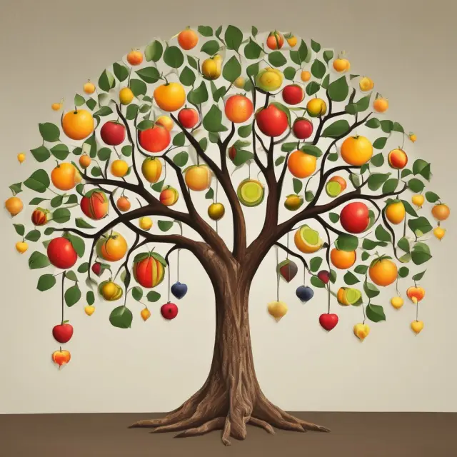 A tree bearing fruits of different bonds illustrates the benefits and diverse investment opportunities offered by high-yield bond spreads
