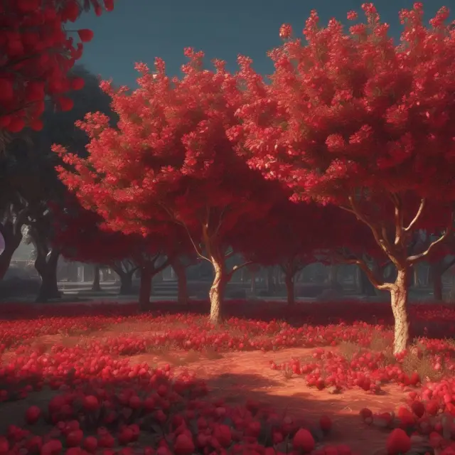 A garden filled with tempting fruit trees representing HYIP investments, but surrounded by thorns symbolizing the red flags to watch out for.