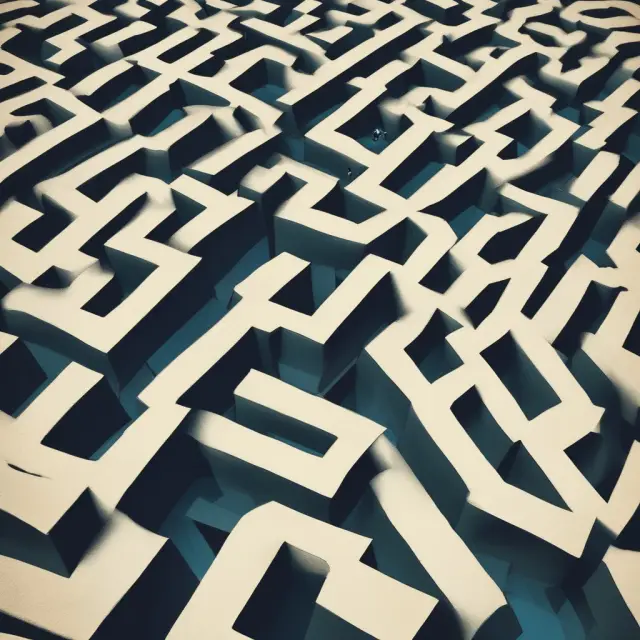 A person standing before a labyrinth filled with high-yield bonds, representing various investment opportunities. Balancing scales symbolize evaluating risk and reward.