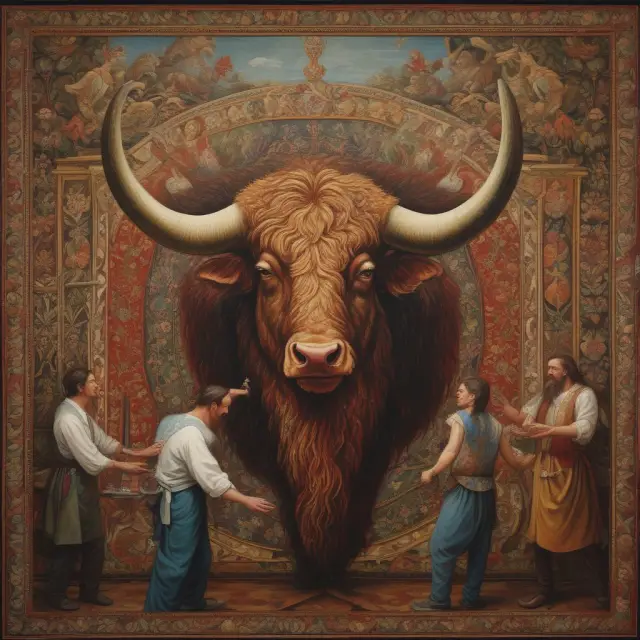 Manipulators artificially altering stock prices through high close manipulations, illustrated as a bullish tapestry painted on the market canvas