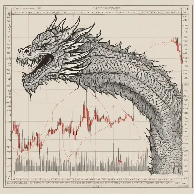 A candlestick chart illustrating a dragon concealed within the last breaths (closing prices), symbolizing potential high close manipulation