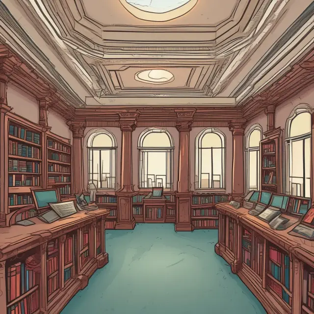 A library as a time capsule, filled with books and digital resources, symbolizing the growth of knowledge through Title II funding in higher education