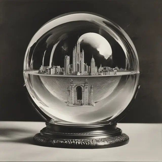 A crystal ball showcases a distorted reflection of the Hindenburg Omen indicator, representing its inconsistent results and ambiguous significance.