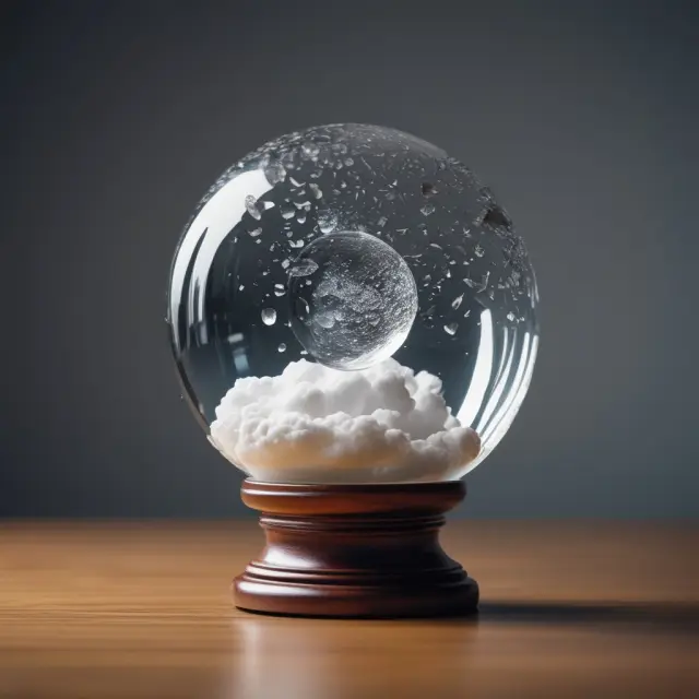 Crystal ball shatters, emphasizing the deceptive nature of hindsight bias in investment.