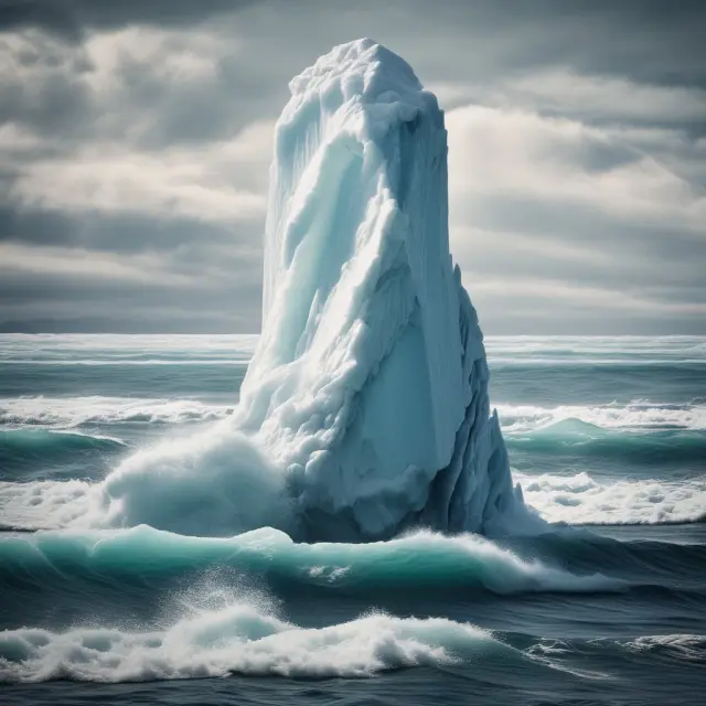 An iceberg symbolizing a hiring freeze with critical hires at the tip, surrounded by strategic hires in the water