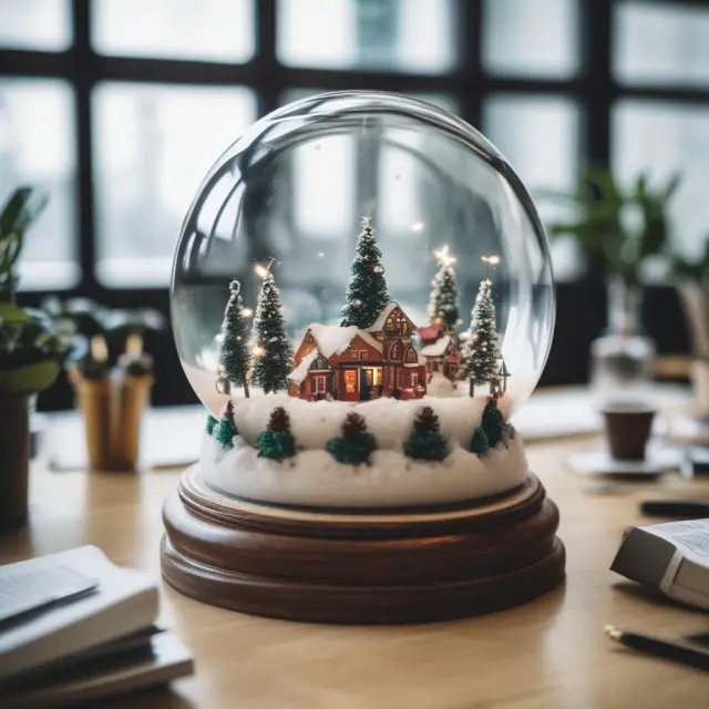 Snowglobe with employees working inside, illustrating a team adjusting to a hiring freeze