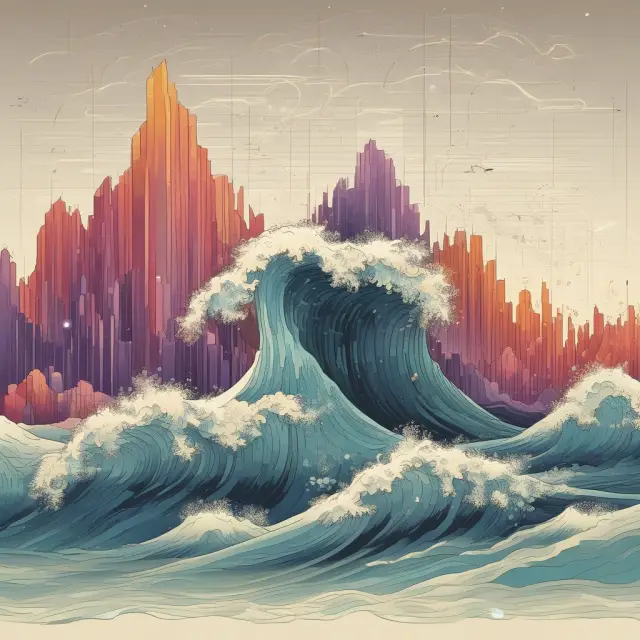A conductor leads an orchestra of histogram waves, revealing patterns and trends in financial data