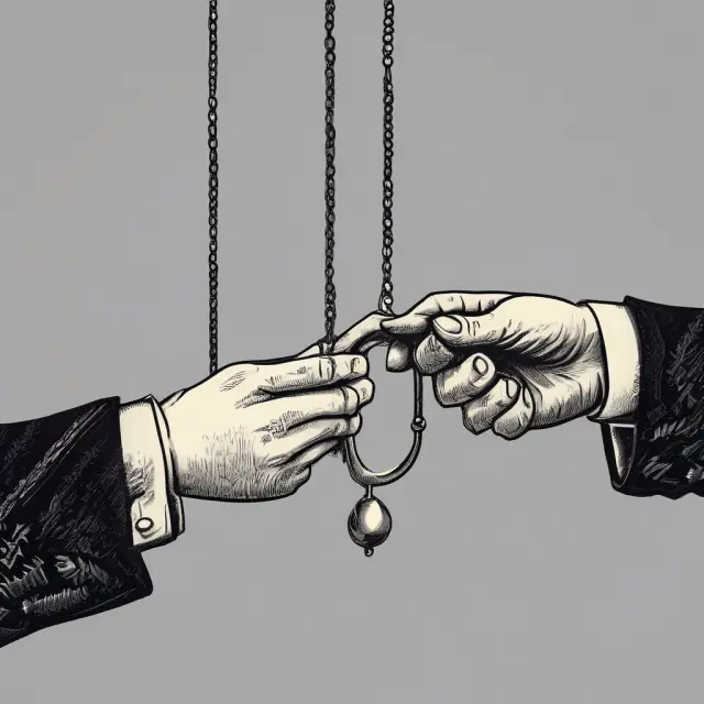 Hands grappling with a swinging pendulum symbolizing the risks associated with using historic pricing in investment decisions.