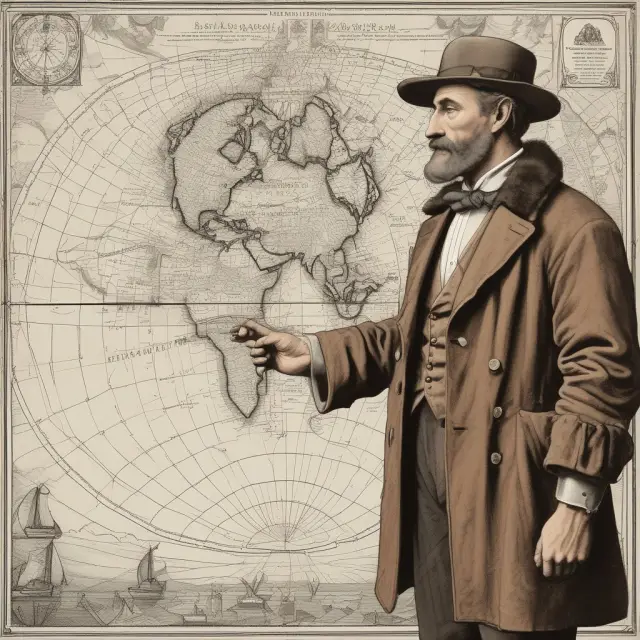 Historic pricing shown as a time traveler with a map, Forward pricing represented by a contemporary navigator. Both demonstrate the contrasting approaches to calculating net asset values in finance.