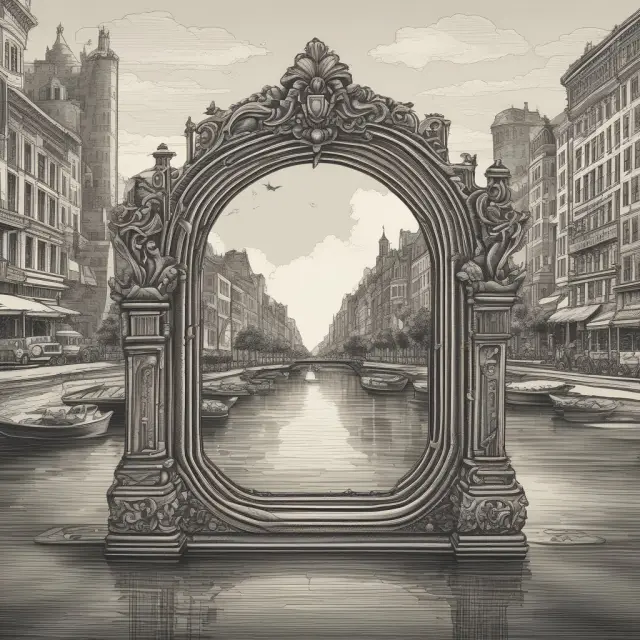A historic price shown through a mirror, steady and unchanging, alongside a forward pricing river representing dynamic market conditions