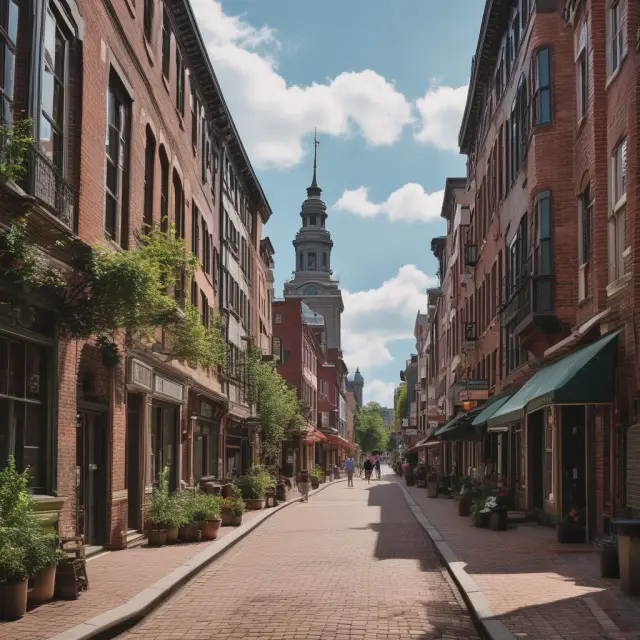 An image of a historic district weaved together like a colorful tapestry, showcasing various architectural styles from different eras
