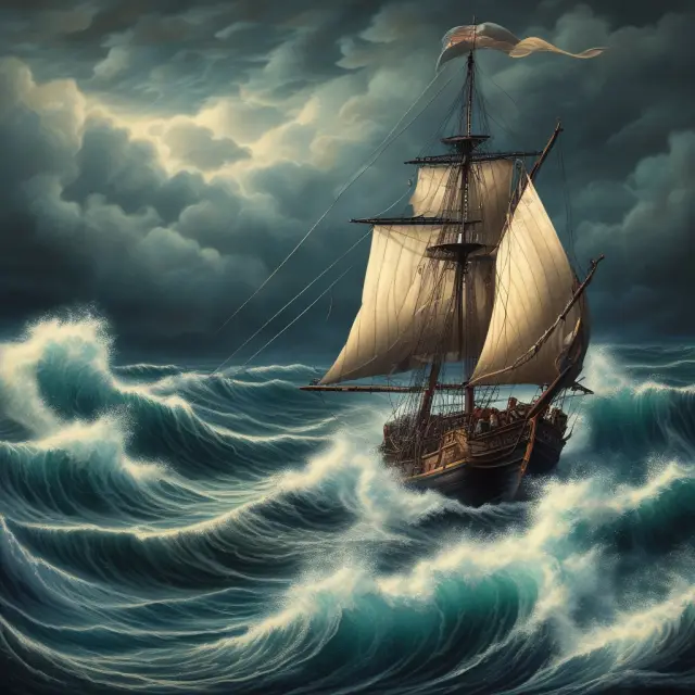 A calm sea representing historical volatility contrasted with a stormy sea symbolizing implied volatility, demonstrating the difference in focus: past prices vs. future expectations