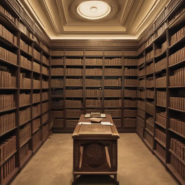 A library filled with golden calculators and historical data books symbolizing various tools and techniques for calculating historical volatility.
