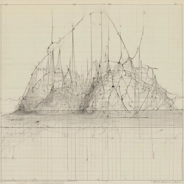 Brownian motion visualizing instantaneous forward rates and their changes over time within the HJM Model, illustrating drift and diffusion terms.