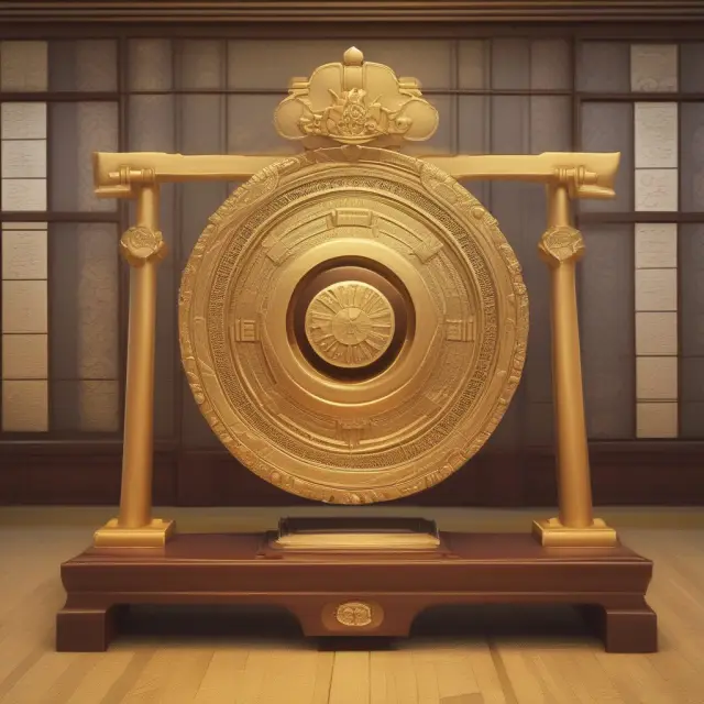 A golden gong sits at the center of a bustling financial marketplace, symbolizing Hong Kong Exchanges and Clearing