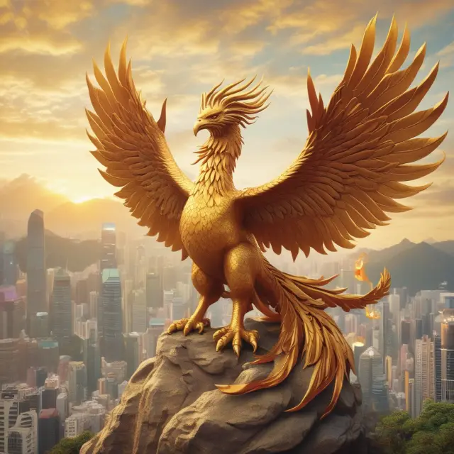 A golden phoenix soaring above a dragon representing the London Metal Exchange (LME), illustrating HKEx