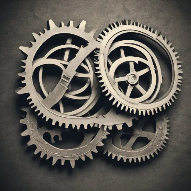 Two overlapping gears representing Inland Revenue and Customs merging to create a unified HMRC.