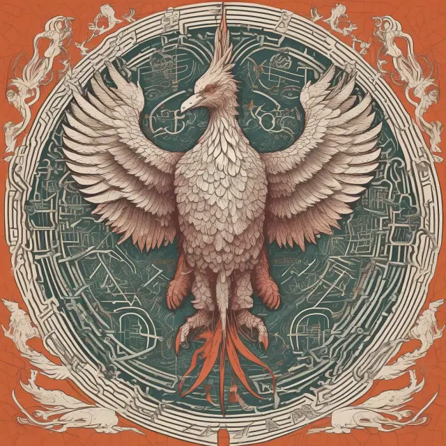 A mythical Phoenix rising above intricate HMRC organizational diagrams, signifying change and progress within the department
