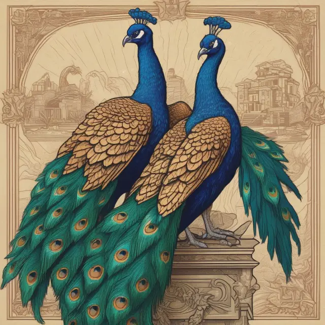 A mythical Phoenix representing federal regulations and a majestic peacock symbolizing state regulations, both overseeing a Health Maintenance Organization (HMO)