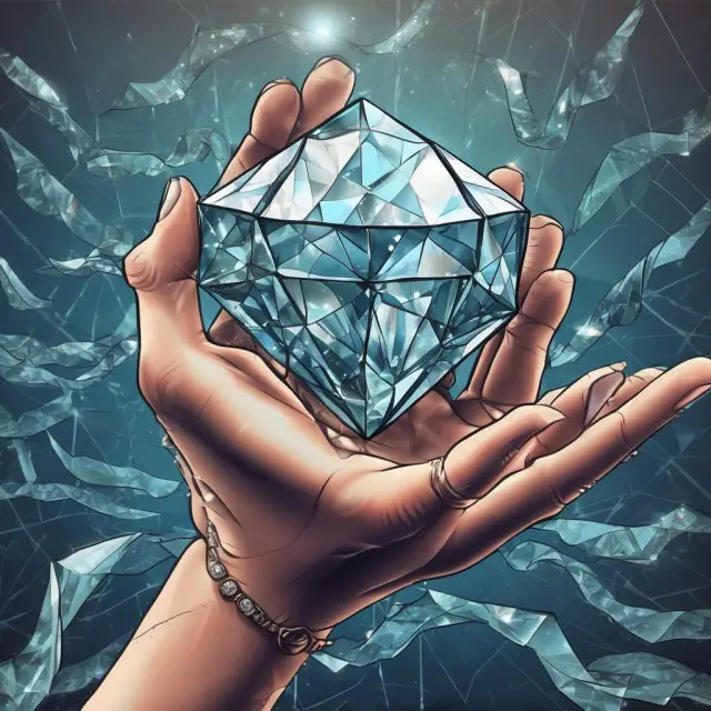 Diamond hands symbolizing steadfast commitment to a bullish market, with turbulent waters representing FUD.