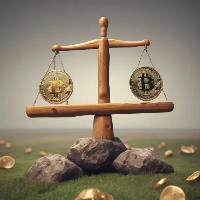 A balanced seesaw with cryptocurrency coins on either side, representing the HODL strategy