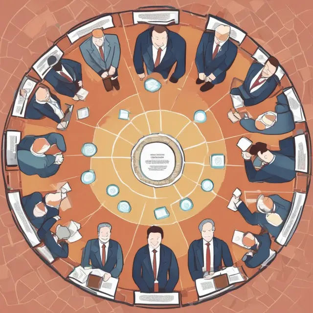 Transition from traditional corporate governance to holacracy, with CEOs joining interconnected circles symbolizing teamwork and self-management.