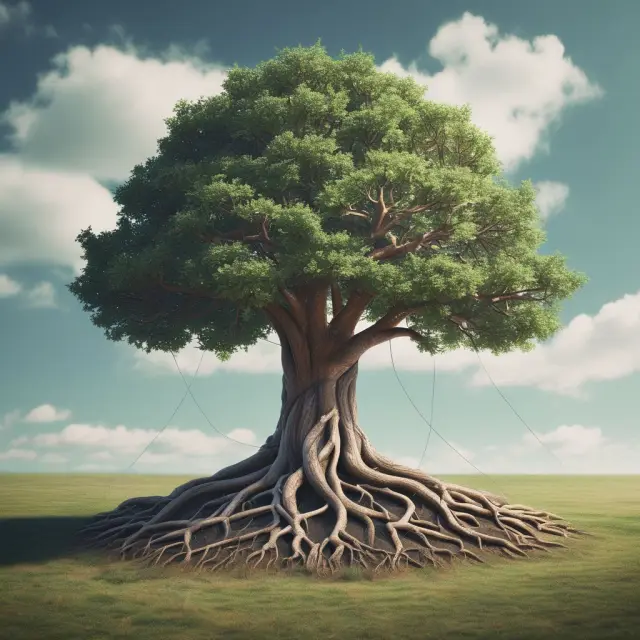 Image of a tree with roots symbolizing holding companies, its branches as subsidiaries, illustrating limited liability and asset protection.