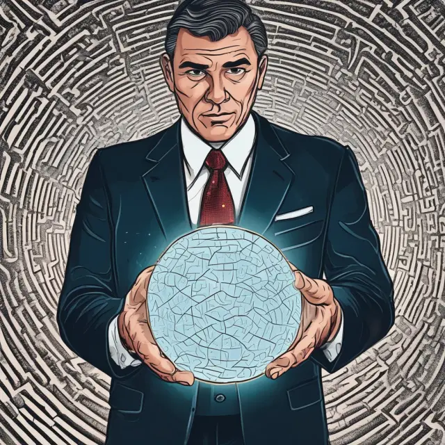 An institutional investor holds a crystal ball showing an intricate maze representing the connections between shareholders, nominee banks, and securities