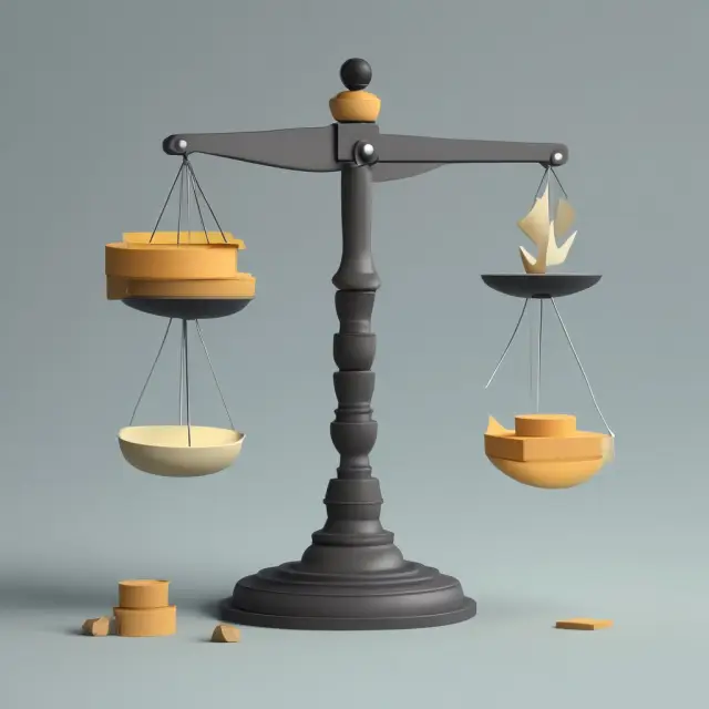 A scene of furniture products balancing on an accounting scale, symbolizing the optimization of inventory holding costs and reorder points.