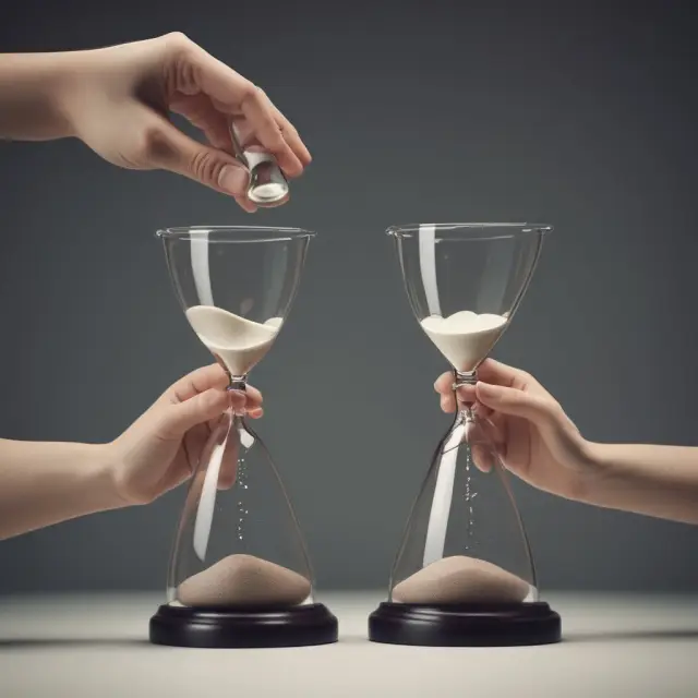 Two hands each holding an hourglass, representing long and short holding periods. The full glass signifies favorable tax rates for long holding periods.