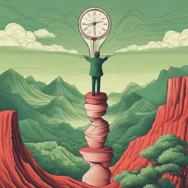 Investor examining long-term (green) and short-term (red) capital gains, supported by an hourglass and a map. Optimized for SEO: Investor Holding Periods Taxes Long Term Short Term