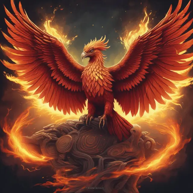 A mythical phoenix emerging from financial charts with calculated annualized holding period returns