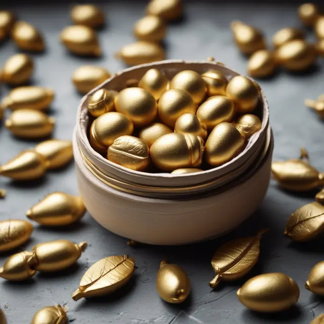 Golden acorns representing dividends, compounding investment growth on a tree