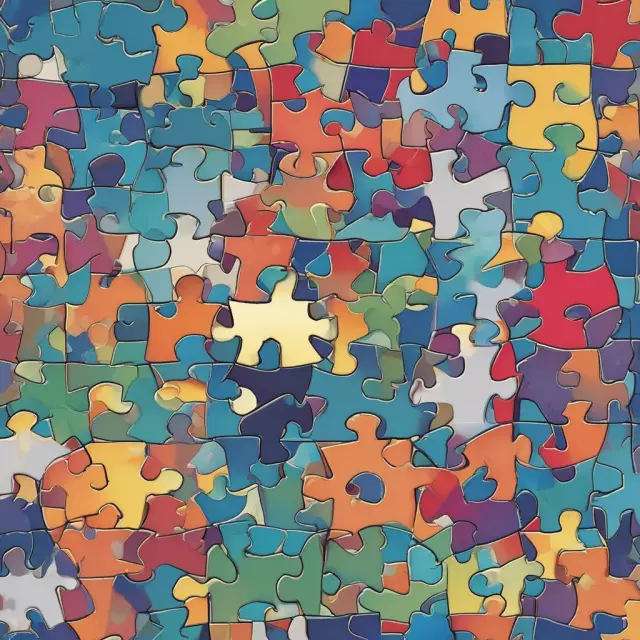 A colorful puzzle depicting different investment types forming a cohesive, balanced mosaic - representing diverse portfolio holdings
